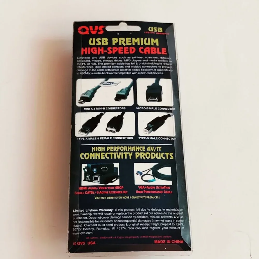 USB 2.0 6ft High Speed Cable QVS Premium